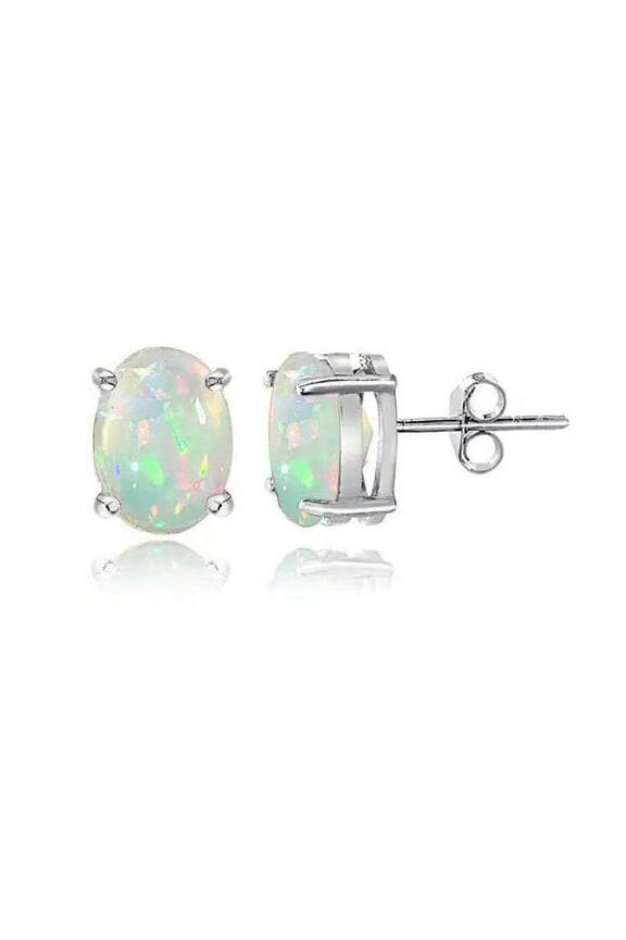 925 STERLING SILVER GENUINE Opal 5X7 OVAL STUD EARRINGS