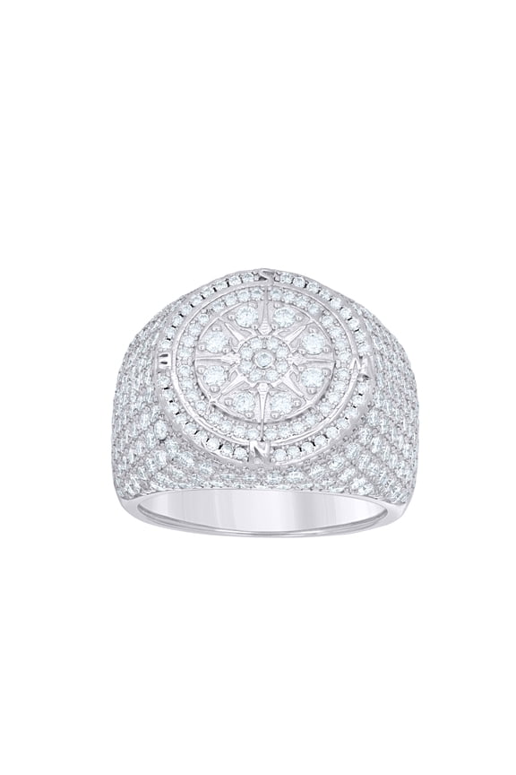 925 Serling Silver Moissanite Statement Iced Out Tiered Compass Top Pinky Ring 3.70 CT | Size 10