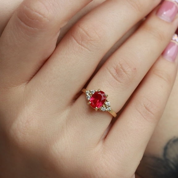 925 Sillver CZ Ruby ring, Oval cut Ruby, 14K Gold Plating, Diamond ring, Solitaire ring