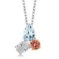 thumbnail image 1 of 925 Silver and 10K Yellow Gold Aquamarine and Lab Grown Diamond and Ecstasy Mystic Topaz Pendant Necklace for Women | 2.60 Cttw | Pear Shape 8X6MM | Oval 7X5MM | Round 5MM | with 18 inch Chain, 1 of 4