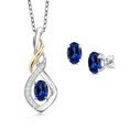 thumbnail image 1 of 925 Silver and 10K Yellow Gold Blue Created Sapphire and White Lab Grown Diamond Pendant and Earrings Jewelry Set for Women (1.88 Cttw, Gemstone September Birthstone, with 18 inch Chain), 1 of 3