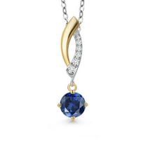 925 Silver and 10K Yellow Gold Blue Created Sapphire and White Lab Grown Diamond Pendant Necklace for Women | 0.38 Cttw | Gemstone September Birthstone | Round 4.5MM | With 18 inch Chain