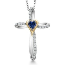 925 Silver and 10K Yellow Gold Blue Created Sapphire and White Lab Grown Diamond Pendant Necklace for Women | 0.68 Cttw | Gemstone September Birthstone | Heart Shape 4MM | With 18 inch Chain