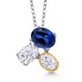 thumbnail image 1 of 925 Silver and 10K Yellow Gold Blue Created Sapphire and White Moissanite Pendant Necklace for Women (3.00 Cttw, Oval 8X6MM, 7X5MM and 6X4MM, Gemstone September Birthstone, with 18 inch Chain), 1 of 4