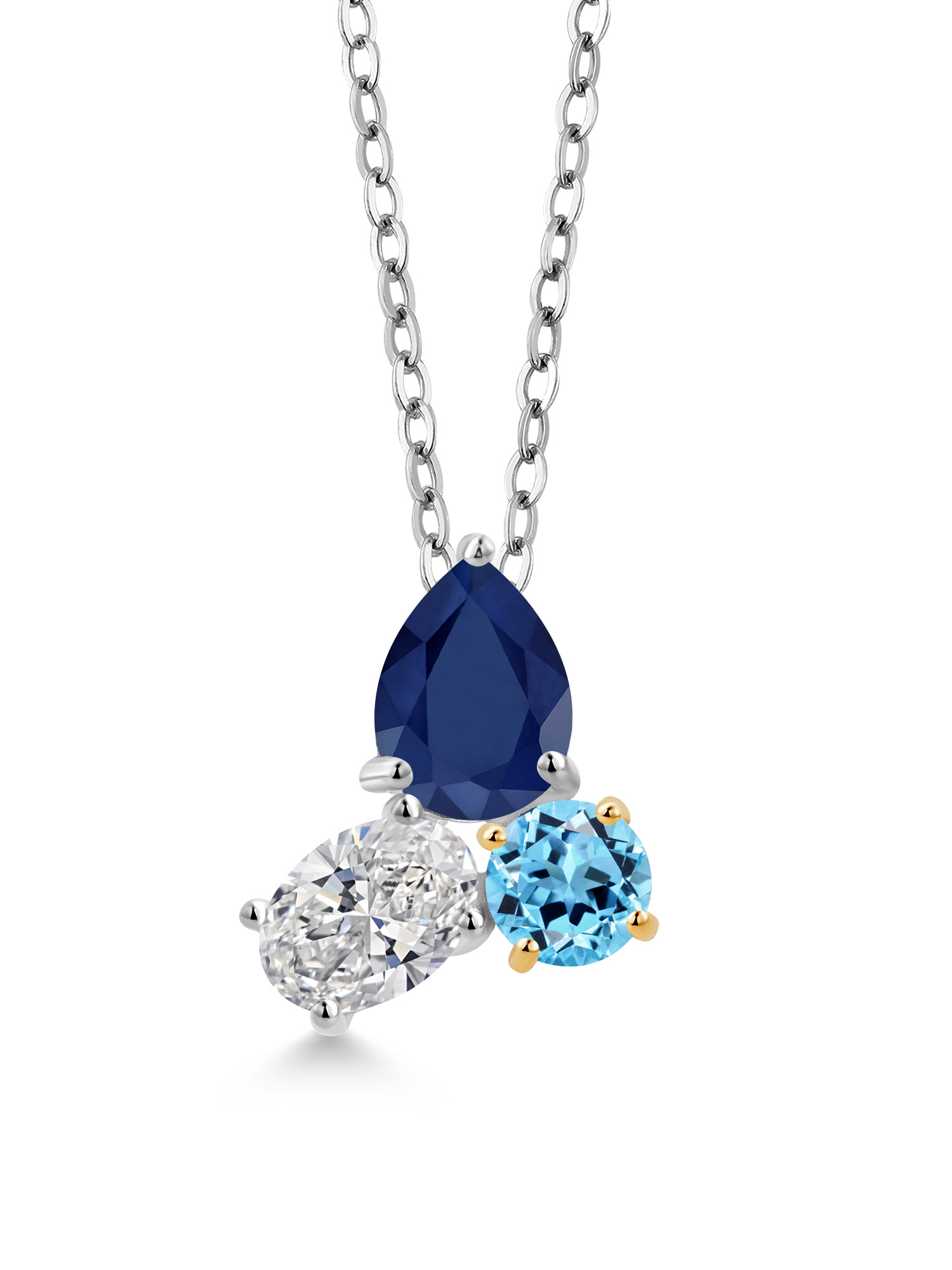 925 Silver and 10K Yellow Gold Blue Sapphire and DEF Lab Grown Diamond