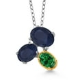 thumbnail image 1 of 925 Silver and 10K Yellow Gold Blue Sapphire and Green Created Emerald Pendant Necklace for Women (3.15 Cttw, Oval 8X6MM, 7X5MM and 6X4MM, Gemstone September Birthstone, with 18 inch Chain), 1 of 4