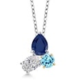 thumbnail image 1 of 925 Silver and 10K Yellow Gold Blue Sapphire and Lab Grown Diamond and Apatite 3 Stone Pendant Necklace for Women | 2.59 Cttw | Pear Shape 8X6MM | Oval 7X5MM | Round 5MM | with 18 inch Chain, 1 of 4
