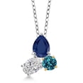 thumbnail image 1 of 925 Silver and 10K Yellow Gold Blue Sapphire and Lab Grown Diamond and London Blue Topaz Pendant Necklace for Women | 2.79 Cttw | Pear Shape 8X6MM | Oval 7X5MM | Round 5MM | with 18 inch Chain, 1 of 4