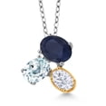 thumbnail image 1 of 925 Silver and 10K Yellow Gold Blue Sapphire Sky Blue Aquamarine and White Moissanite Pendant Necklace for Women (3.05 Cttw, Oval 8X6MM, 7X5MM and 6X4MM,  September Birthstone, with 18 inch Chain), 1 of 4