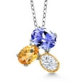 thumbnail image 1 of 925 Silver and 10K Yellow Gold Blue Tanzanite Yellow Citrine and White Moissanite Pendant Necklace for Women (2.39 Cttw, Oval 8X6MM, 7X5MM and 6X4MM, Gemstone December Birthstone, with 18 inch Chain), 1 of 4