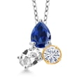thumbnail image 1 of 925 Silver and 10K Yellow Gold Created Sapphire and White Created Sapphire and Moissanite Pendant Necklace for Women | 3.50 Cttw | Pear Shape 8X6MM | Oval 7X5MM | Round 5MM | with 18 inch Chain, 1 of 3