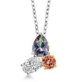 thumbnail image 1 of 925 Silver and 10K Yellow Gold Green Mystic Topaz Lab Grown Diamond and Ecstasy Mystic Topaz Pendant Necklace for Women | 2.95 Cttw | Pear Shape 8X6MM | Oval 7X5MM | Round 5MM | with 18 inch Chain, 1 of 4