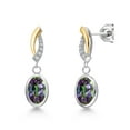 thumbnail image 1 of Gem Stone King 925 Silver and 10K Yellow Gold Green Mystic Topaz and Lab Grown Diamond Earrings for Women | 3.22 Cttw | Gemstone November Birthstone | Oval 8X6MM, 1 of 6