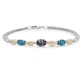 thumbnail image 1 of 925 Silver and 10K Yellow Gold Green Mystic Topaz and London Blue Topaz and White Lab Grown Diamond Bracelet for Women (2.26 Cttw, Gemstone November Birthstone, Oval, Wheat Chain, 6.5 inches), 1 of 5