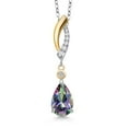 thumbnail image 1 of 925 Silver and 10K Yellow Gold Green Mystic Topaz and White Lab Grown Diamond Pendant Necklace for Women | 1.61 Cttw | Gemstone November Birthstone | Pear Shape 9X6MM | With 18 inch Chain, 1 of 6
