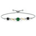 thumbnail image 1 of 925 Silver and 10K Yellow Gold Green Nano Emerald and Black Onyx and White Lab Grown Diamond Bracelet for Women | 2.15 Cttw | Gemstone May Birthstone | Cushion 6MM | Fully Adjustable 9 inch, 1 of 5