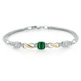 thumbnail image 1 of 925 Silver and 10K Yellow Gold Green Nano Emerald and White Moissanite and White Lab Grown Diamond Bracelet for Women (2.35 Cttw, Gemstone May Birthstone, Cushion 6MM, 7 inches, Made in Italy), 1 of 4