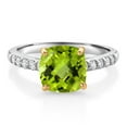 thumbnail image 1 of Gem Stone King 925 Silver and 10K Yellow Gold Green Peridot and White Lab Grown Diamond Engagement Ring for Women (2.70 Cttw, Cushion Checkerboard 8MM, Gemstone August Birthstone, Size 6), 1 of 4