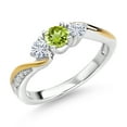 thumbnail image 1 of Gem Stone King 925 Silver and 10K Yellow Gold Green Peridot White Moissanite and White Lab Grown Diamond 3 Stone Engagement Ring for Women (0.53 Cttw, August Birthstone, Size 5), 1 of 3