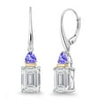 thumbnail image 1 of 925 Silver and 10K Yellow Gold IGI Certified Lab Grown Diamond & Blue Tanzanite Drop Dangle Earrings for Women | 6.54 Cttw | Emerald Cut Diamonds Each 3 Ct | E-F Color | VS1-VS2 Clarity, 1 of 5