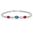 thumbnail image 1 of 925 Silver and 10K Yellow Gold London Blue Topaz and Red Created Ruby and White Lab Grown Diamond Bracelet for Women (2.06 Cttw, Gemstone November Birthstone, Oval, Wheat Chain, 6.5 inches), 1 of 5