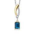 thumbnail image 1 of 925 Silver and 10K Yellow Gold London Blue Topaz and White Lab Grown Diamond Pendant Necklace for Women | 0.69 Cttw | Gemstone November Birthstone | Emerald Cut 6X4MM | With 18 inch Chain, 1 of 6