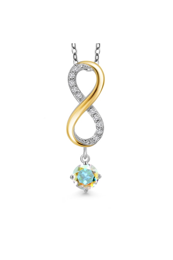 925 Silver and 10K Yellow Gold Mercury Mist Mystic Topaz and Lab Grown Diamond Pendant Necklace for Women | 0.63 Cttw | Gemstone November Birthstone | Round 5MM | With 18 inch Silver Chain