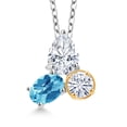 thumbnail image 1 of 925 Silver and 10K Yellow Gold Moissanite and Swiss Blue Topaz 3 Stone Pendant Necklace for Women | 2.65 Cttw | Gemstone Birthstone | Pear Shape 8X6MM | Oval 7X5MM | Round 5MM | with 18 inch Chain, 1 of 3