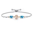thumbnail image 1 of 925 Silver & 10K Yellow Gold Peach Morganite Swiss Blue Topaz & Lab Grown Diamond Bracelet for Women | 4.66 Cttw | Gemstone October Birthstone | Oval 10X8MM and 8X6MM | Fully Adjustable 9 inch, 1 of 5