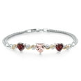 thumbnail image 1 of 925 Silver and 10K Yellow Gold Peach Nano Morganite and Red Garnet and White Lab Grown Diamond Bracelet for Women (3.33 Cttw, October Birthstone, Heart 7MM and 6MM, 6.5/7/7.5 inch, Made in Italy), 1 of 5