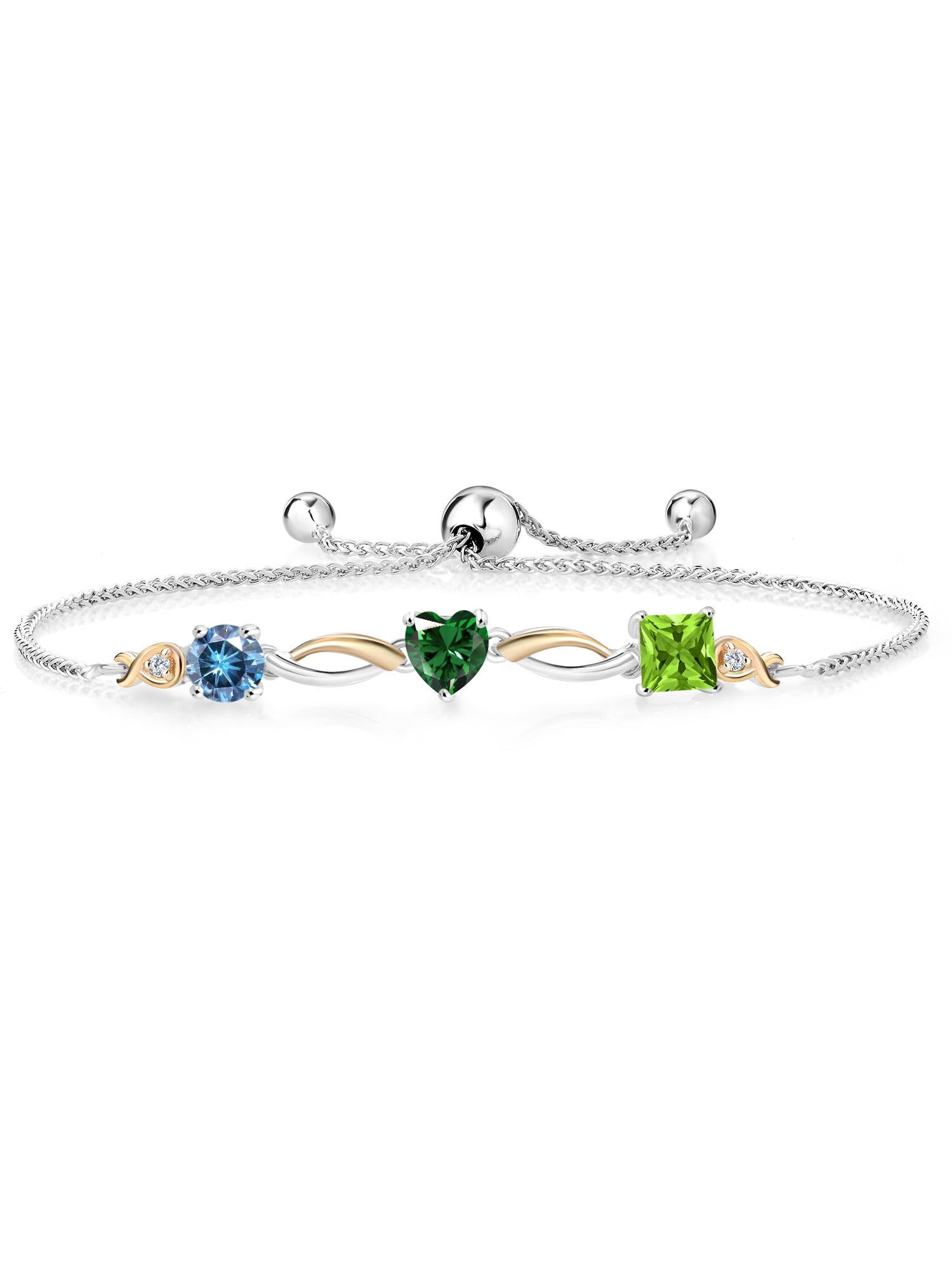 Silvershake Sterling Silver Ring - 3 Stone Green Nano Emerald & White CZ, Size 8