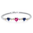 thumbnail image 1 of 925 Silver and 10K Yellow Gold Pink Created Sapphire and Blue Created Sapphire and Lab Grown Diamond Bracelet for Women (3.08 Cttw, September Birthstone, Heart 6.5/7/7.5 inch, Made in Italy), 1 of 5