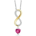 thumbnail image 1 of 925 Silver and 10K Yellow Gold Pink Created Sapphire and White Lab Grown Diamond Pendant Necklace for Women (0.68 Cttw, Gemstone September Birthstone, Heart Shape 5MM, with 18 inch Chain), 1 of 3