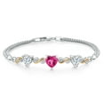 thumbnail image 1 of 925 Silver and 10K Yellow Gold Pink Created Sapphire and White Moissanite and Lab Grown Diamond Bracelet for Women (3.08 Cttw, September Birthstone, Heart 7MM and 6MM, 6.5/7/7.5 inch, Made in Italy), 1 of 5