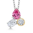 thumbnail image 1 of 925 Silver and 10K Yellow Gold Pink Moissanite and White Moissanite 3 Stone Pendant Necklace for Women | 2.52 Cttw | Gemstone | Pear Shape 8X6MM | Oval 7X5MM | Round 5MM | with 18 inch Chain, 1 of 3