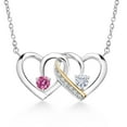 thumbnail image 1 of 925 Silver and 10K Yellow Gold Pink Moissanite and White Moissanite and White Lab Grown Diamond Interlocking Heart Pendant Necklace for Women (0.49 Cttw, Gemstone Birthstone, with 18 inch Chain), 1 of 3