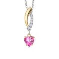 thumbnail image 1 of 925 Silver and 10K Yellow Gold Pink Mystic Topaz and White Lab Grown Diamond Pendant Necklace for Women | 0.63 Cttw | Gemstone November Birthstone | Heart Shape 5MM | With 18 inch Chain, 1 of 6