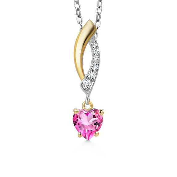 925 Silver and 10K Yellow Gold Pink Mystic Topaz and White Lab Grown Diamond Pendant Necklace for Women | 0.63 Cttw | Gemstone November Birthstone | Heart Shape 5MM | With 18 inch Chain