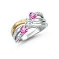 Gem Stone King 925 Silver and 10K Yellow Gold Pink Mystic Topaz and White Moissanite and Lab