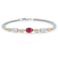 thumbnail image 1 of 925 Silver and 10K Yellow Gold Pink Tourmaline and White Moissanite and White Lab Grown Diamond Bracelet for Women (1.91 Cttw, Gemstone October Birthstone, Oval, Wheat Chain, 6.5 inches), 1 of 5