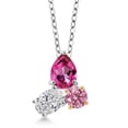 thumbnail image 1 of 925 Silver and 10K Yellow Gold Pure Pink Mystic Topaz Lab Grown Diamond and Pink Lab Grown Diamond Pendant for Women | 2.57 Cttw | Pear Shape 8X6MM | Oval 7X5MM | Round 5MM | with 18 inch Chain, 1 of 4