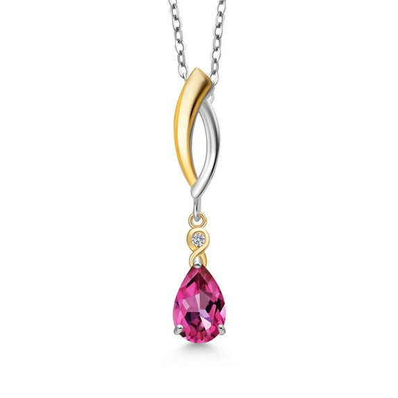 925 Silver and 10K Yellow Gold Pure Pink Mystic Topaz and White Lab Grown Diamond Pendant Necklace for Women | 1.01 Cttw | Gemstone November Birthstone | Pear Shape 8X5MM | With 18 inch Chain