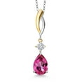 thumbnail image 1 of 925 Silver and 10K Yellow Gold Pure Pink Mystic Topaz and White Moissanite Pendant Necklace for Women | 2.57 Cttw | Gemstone November Birthstone | Pear Shape 10X7MM | With 18 inch Chain, 1 of 6