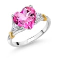 thumbnail image 1 of 925 Silver and 10K Yellow Gold Pure Pink Mystic Topaz and White Moissanite and White Diamond Engagement Ring for Women | 4.84 Cttw | Heart Shape 10MM | Gemstone November Birthstone | Size 9, 1 of 3