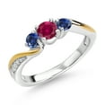 thumbnail image 1 of Gem Stone King 925 Silver and 10K Yellow Gold Red Created Ruby Blue Created Sapphire and White Lab Grown Diamond 3 Stone Engagement Ring for Women (0.56 Cttw, July Birthstone, Size 7), 1 of 3