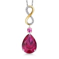 thumbnail image 1 of 925 Silver and 10K Yellow Gold Red Created Ruby and Pink Created Sapphire & Lab Grown Diamond Pendant Necklace for Women | 13.42 Cttw | Gemstone July Birthstone | Pear Shape 18X13MM | With 18" Chain, 1 of 6