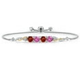thumbnail image 1 of 925 Silver and 10K Yellow Gold Red Garnet and Pink Created Sapphire and White Lab Grown Diamond Bracelet for Women | 2.22 Cttw | Gemstone January Birthstone | Round 5MM | Fully Adjustable 9 inch, 1 of 5
