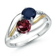 thumbnail image 1 of Gem Stone King 925 Silver and 10K Yellow Gold Red Rhodolite Garnet Blue Sapphire and Lab Grown Diamond 2 Stone Engagement Ring for Women (1.24 Cttw, Round, January Birthstone, Size 6), 1 of 4
