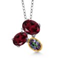 thumbnail image 1 of 925 Silver and 10K Yellow Gold Red Rhodolite Garnet and Green Mystic Topaz Pendant Necklace for Women (2.85 Cttw, Oval 8X6MM, 7X5MM and 6X4MM, Gemstone January Birthstone, with 18 inch Chain), 1 of 4