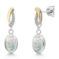 thumbnail image 1 of Gem Stone King 925 Silver and 10K Yellow Gold Simulated White Opal and Lab Grown Diamond Earrings for Women | 2.07 Cttw | Gemstone October Birthstone | Oval Cabochon 8X6MM, 1 of 6
